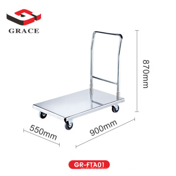 4 wheels Foldable Hand Carts Folding Stainless Steel Platform pushing Trolley